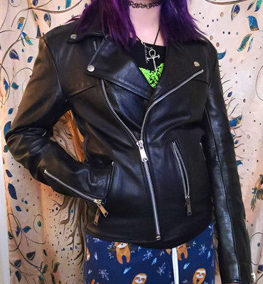 Straight to Hell Men/lady Black Biker Jacket Zip Closure Lined Size 34 Chest 34