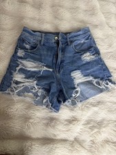 American Eagle Women s Blue Denim Distressed Cut Off Shorts Size 6 Mid Rise