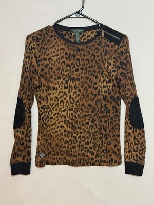 Ralph Lauren Jeans Co Leopard Print LS Top Womens PM Elbow Patch Tunic