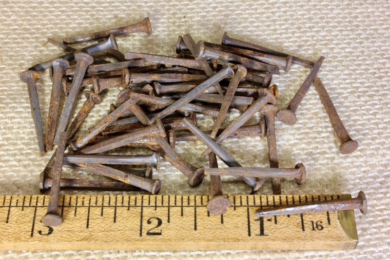 1” Old Square Nails 50 Real 1850’s Vintage Rusty Patina 5/32” Round Head Brads