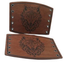 Gothic Wolf Faux Leather Brown Arm Bracers Pair For Renaissance Faire