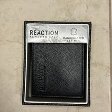 Mens Kenneth Cole Reaction Handcrafted Brown Leather BI-Fold Wallet Boxed