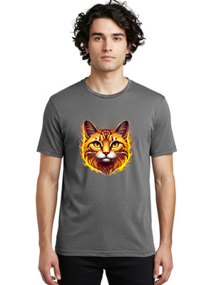 Cat-Face-In-Flames Mens Graphic Tee, 100% Cotton, Casual Summer Wear