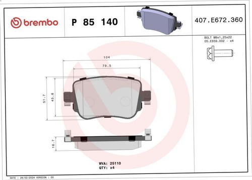 Brake Pad Set, Disc Brake Brembo P 85 140 for Seat Leon (5F1) 1 2018-202 - Picture 6 of 6