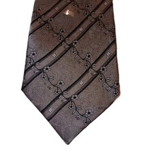 Enrico Bertucci Handmade 100% Silk Tie Silver Foral Pattern  Boys 8 To 13