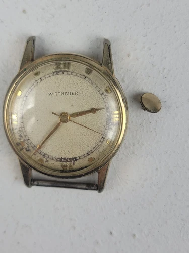RARE Wittnauer VTG 1950s 10k Rolled Gold Mens Wrist Watch For Parts Swiss