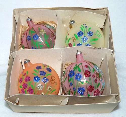 Set of 4~STUNNING Xmas Ornament~ ITALY~3-7.5" ~Pastel UNSILVERED Gold Hand Paint