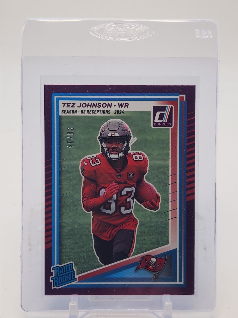 TEZ JOHNSON 2025 DONRUSS RATED ROOKIE SEASON STAT LINE RC /83 Q4703