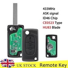 HU83 CE0523 Flip Remote Key Fob 3 Button 433MHz For Citroen C2 C3 C4 Peugeot 207