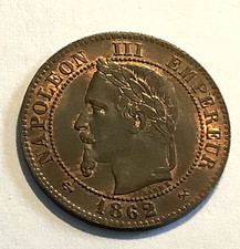 FRANCE 1862K 2 CENTIMES COIN KM796 RED/BROWN AU-UNC