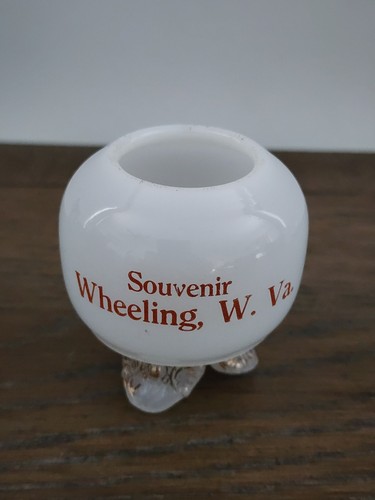 Antique Milk Glass Toothpick Holder Souvenir Wheeling, WEST VIRGINIA Rare Unique