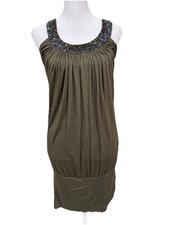 Twentyone Olive Jersey Dress Beaded Neckline Small SALE!