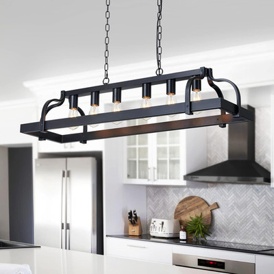 6-Light Metal Pot Hanging Rack Chandelier Linear Pendant Ceiling Lighting Rustic