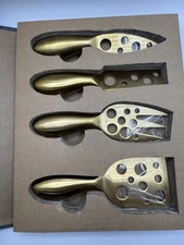 Culinary Cheese Knife Set of 4 – Gold Finish Stainless Steel – Parmesan, Blade,