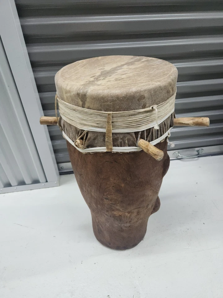Heavy Djembe Drum Full Size African Handmade Carved 26" H x 12" Playing Surface - Image 3 of 4
