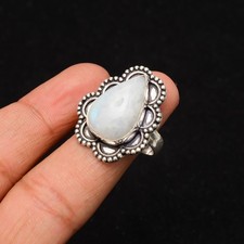 Rainbow Moonstone Gemstone 925 Sterling Silver Handmade Jewelry Ring Size 8