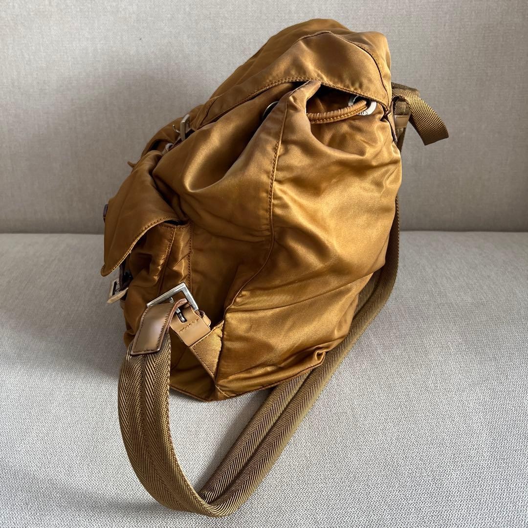 PRADA Backpack Nylon Camel Triangular Logo Drawst… - image 3