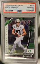 JUSTIN HERBERT 2020 PANINI PRIZM DRAFT PICKS  ROOKIE CARD #102 PSA 10  . rookie card picture