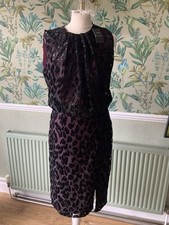 Next Ladies 12 Dress Black Purple Velvet Devore Sexy Back Evening Animal Smart
