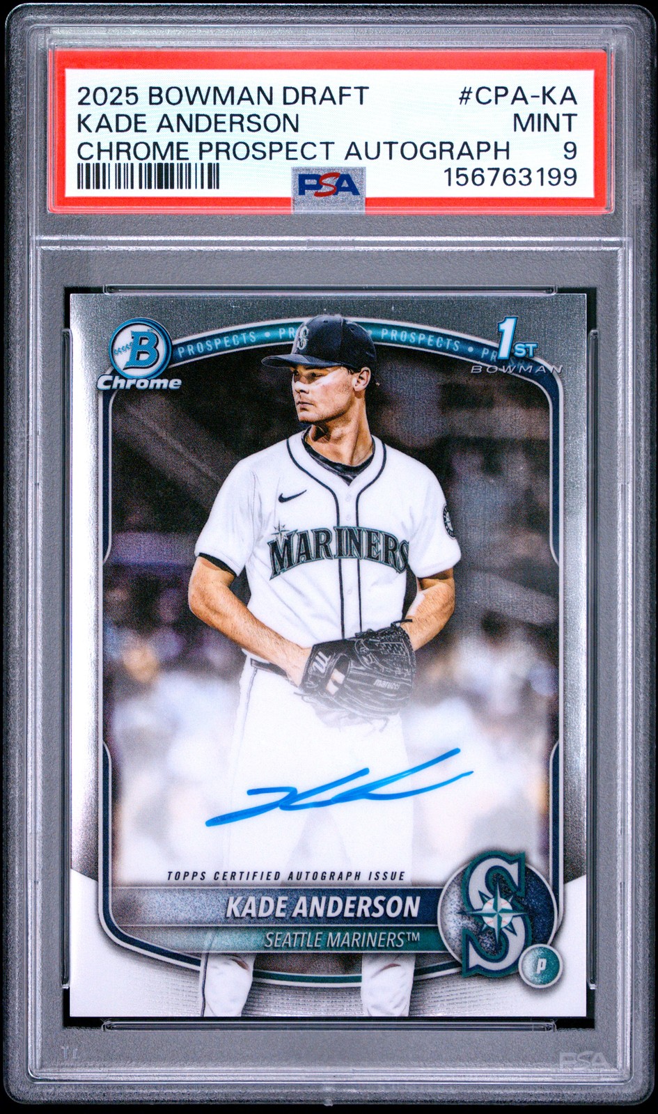 2025 BOWMAN DRAFT CHROME PROSPECT AUTO #CPA-KA KADE ANDERSON PSA 9 view 1