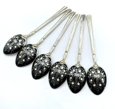 ENAMEL SILVER COFFEE SPOONS BIRMINGHAM 1957 RETRO RENAISSANCE