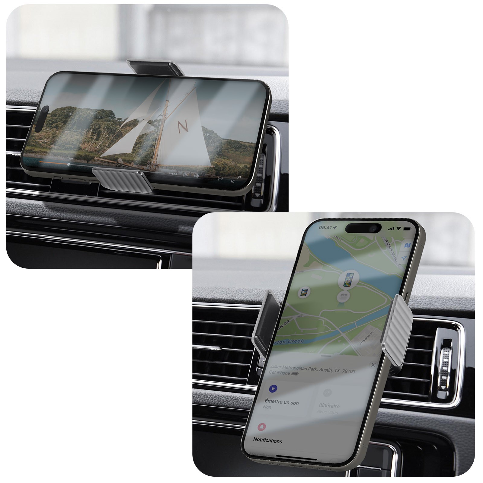 Support de telephone voiture 360 ventilation anti-vibration Avizar - 4