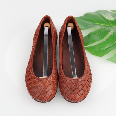 Rosso Fiorentino Womens Melania Ballet Flat Size 40 10 Cognac Woven Shoe Toscana