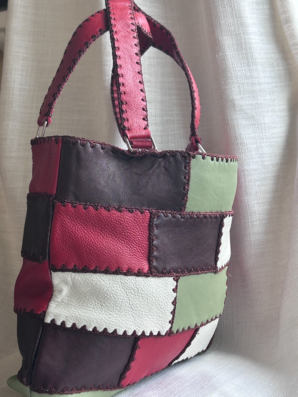 Handmade Leather Patchwork Shoulder Bag - image 2