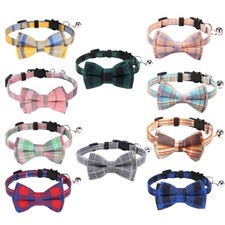 10 Pcs Cat Collar Breakaway with Bow Tie and Bell Classic  rich color styl...