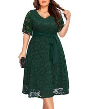 Women Plus Size Lace Bridal Shower Wedding Guest Cocktail Semi Formal V Neck ...