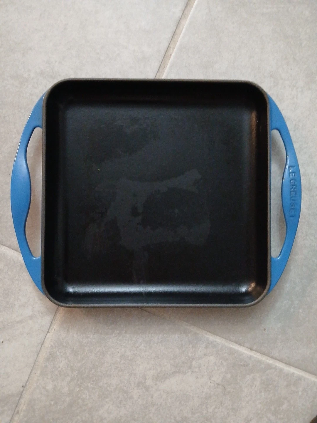 Le Creuset Square Cast Iron Enamel 9” Griddle Pan Skillet Blue #24 France