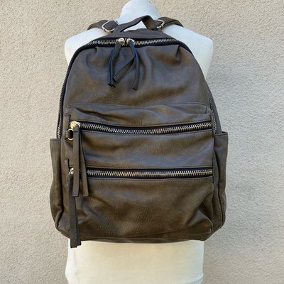 Sasha + Sofi Faux Leather Backpack Olive Brown