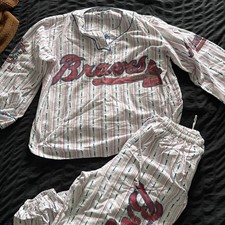 VTG 90s ESLEEP PJ Set Pop Art Rush Week Womens Size Large Flannel Y2K Baseball