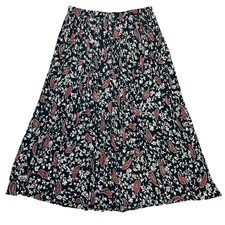 Vintage Paisley Broomstick Midi Skirt Large Black Red Floral Pleated Trad Modest