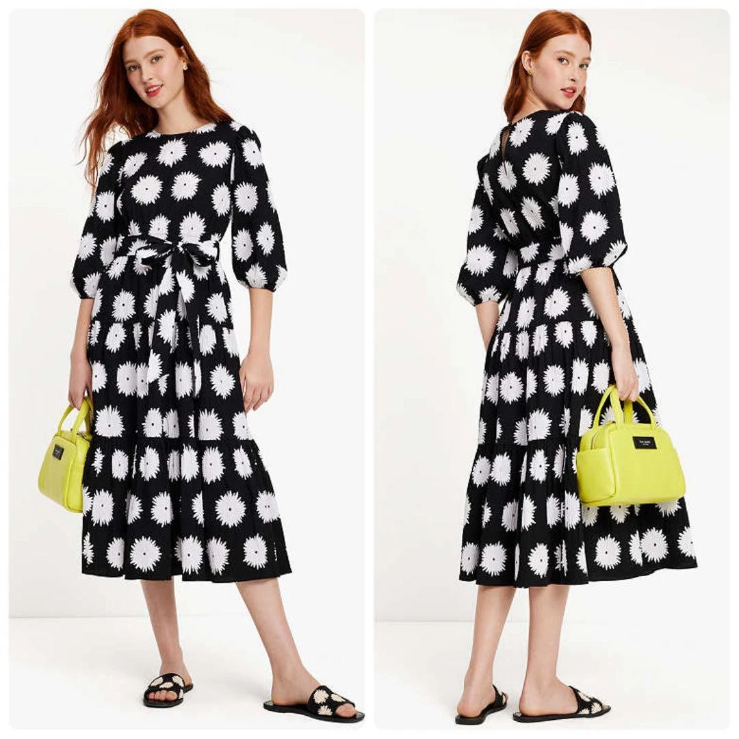 Abito lungo Kate Spade New York cotone mezza manica con cintura taglia S bianco e nero