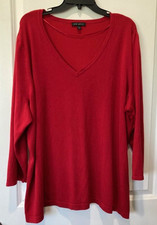 Lane Bryant Women's Size 26 28 Pullover Sweater V Neck Red Long Sleeve Rayon