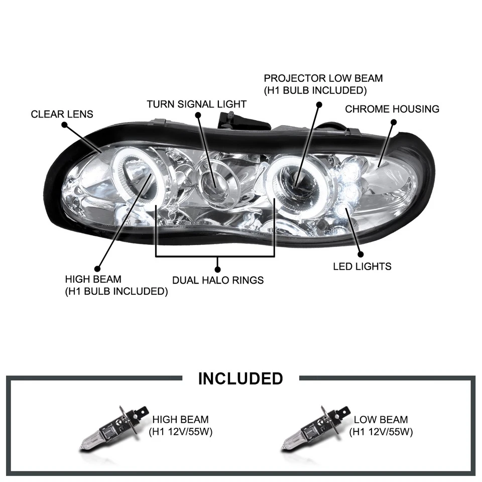 Fits 1998-2002 Chevy Camaro LED Halo Projector Headlights Lamps Left+Right 98-02 - Image 3 of 4