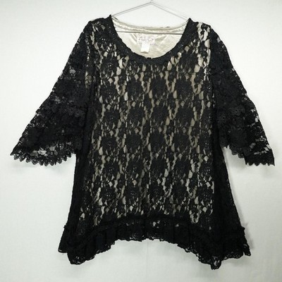 VTG Shirt Black Lace Ruffle Bell Sleeve Whimsygoth Witchy Lady Noiz