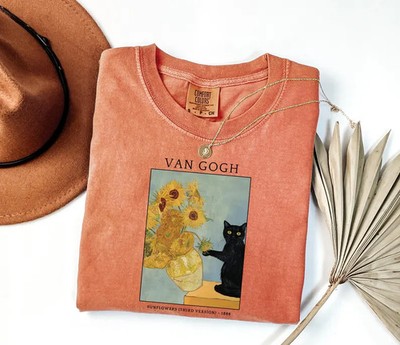 Van Gogh Cat Art Comfort Tee Shirt Aesthetic Painting Gift Soft