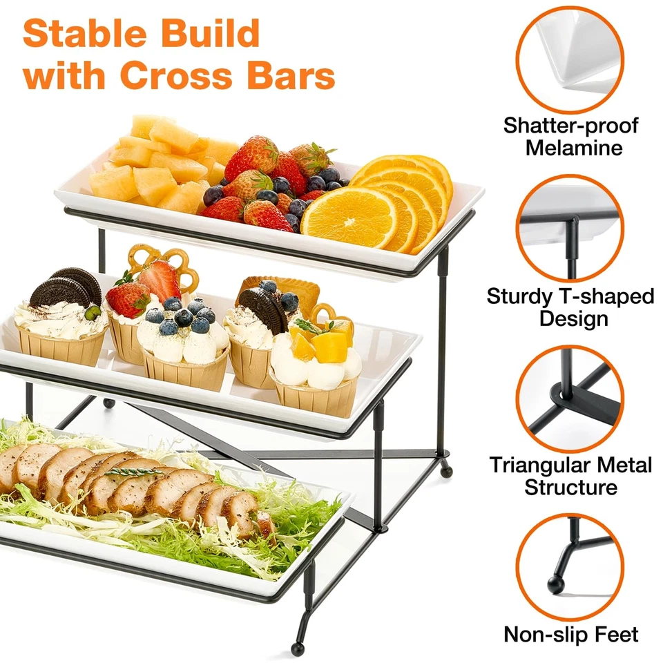 3-Tier Serving Tray Set - 12" Collapsible Platters for Parties & Events - Image 4 of 4