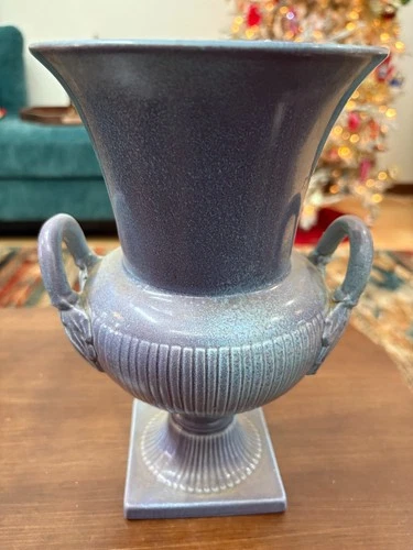 RARE Art Deco Red Wing Art Pottery Urn Vase 762, Purple Blue Flecked Spongeware