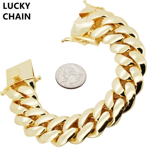 PULSERA COLLAR CADENA ESLABONES CUBANOS PESADOS ACABADO ORO 14K8.3''-36''24mm 226g-923g - Imagen 1 de 7