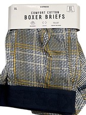 NWT EXPRESS Comfort Cotton Boxer Briefs Sz XL Blue Gold Plaid E1