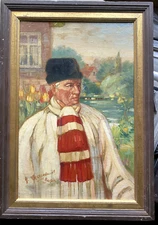 Heinrich Oesterschmidt 1879 Oil Painting Portrait IN Gartenmann With Scarf Antik