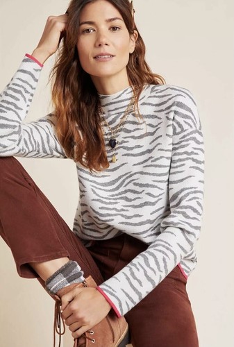 Mock Neck Sweater Zebra Animal Print 