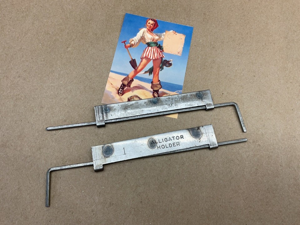 A mystery lot of vintage USA-made 'alligator holder' tools — the kind of enigmatic workshop oddities that make you Google them at 2am wondering what they actually do.