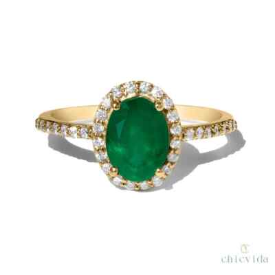 Women's Thanks Giving Day 2.30CT Oval Natural Emerald/Diamond 14k Yellow Gold