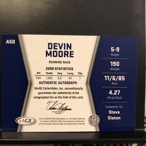 2009 SAGE HIT Autographs #A50 Devin Moore Wyoming - Picture 2 of 4