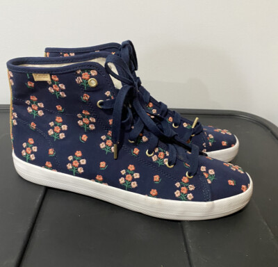 Keds Rifle Paper Co Womens High Top Sneakers Sz Blue Embroidered Flowers 