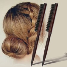 Pro Wooden Handle Hair Teasing Brush Three Row Natural Boar Bristle Hair Comb;